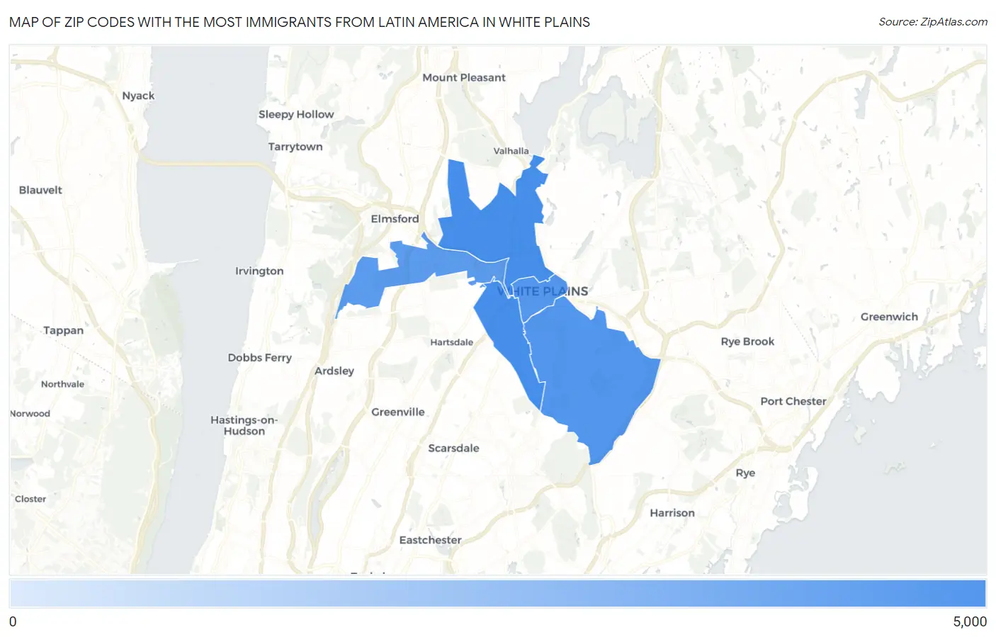 Zip Codes with the Most Immigrants from Latin America in White Plains Map
