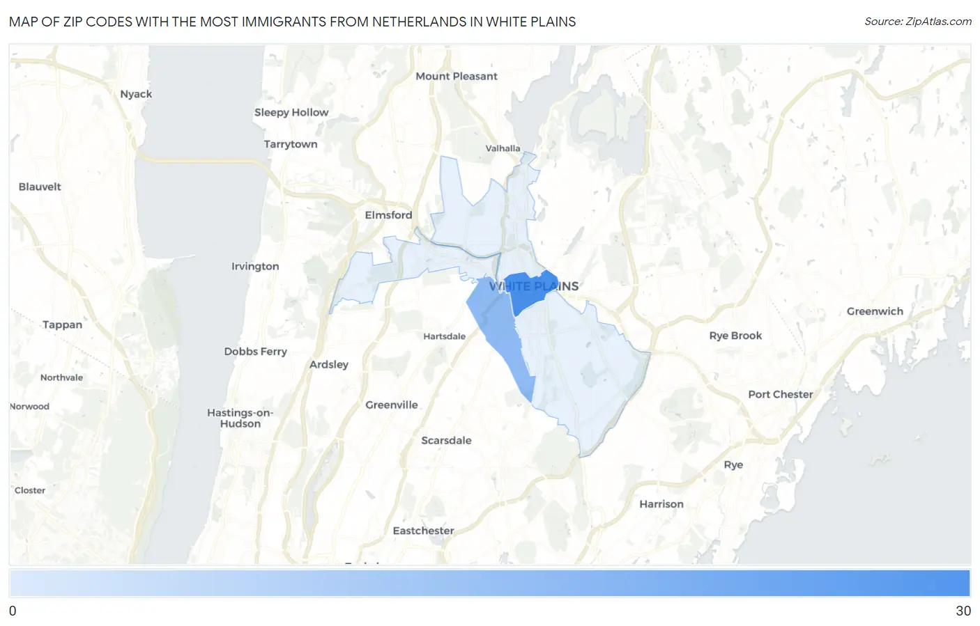 Zip Codes with the Most Immigrants from Netherlands in White Plains Map