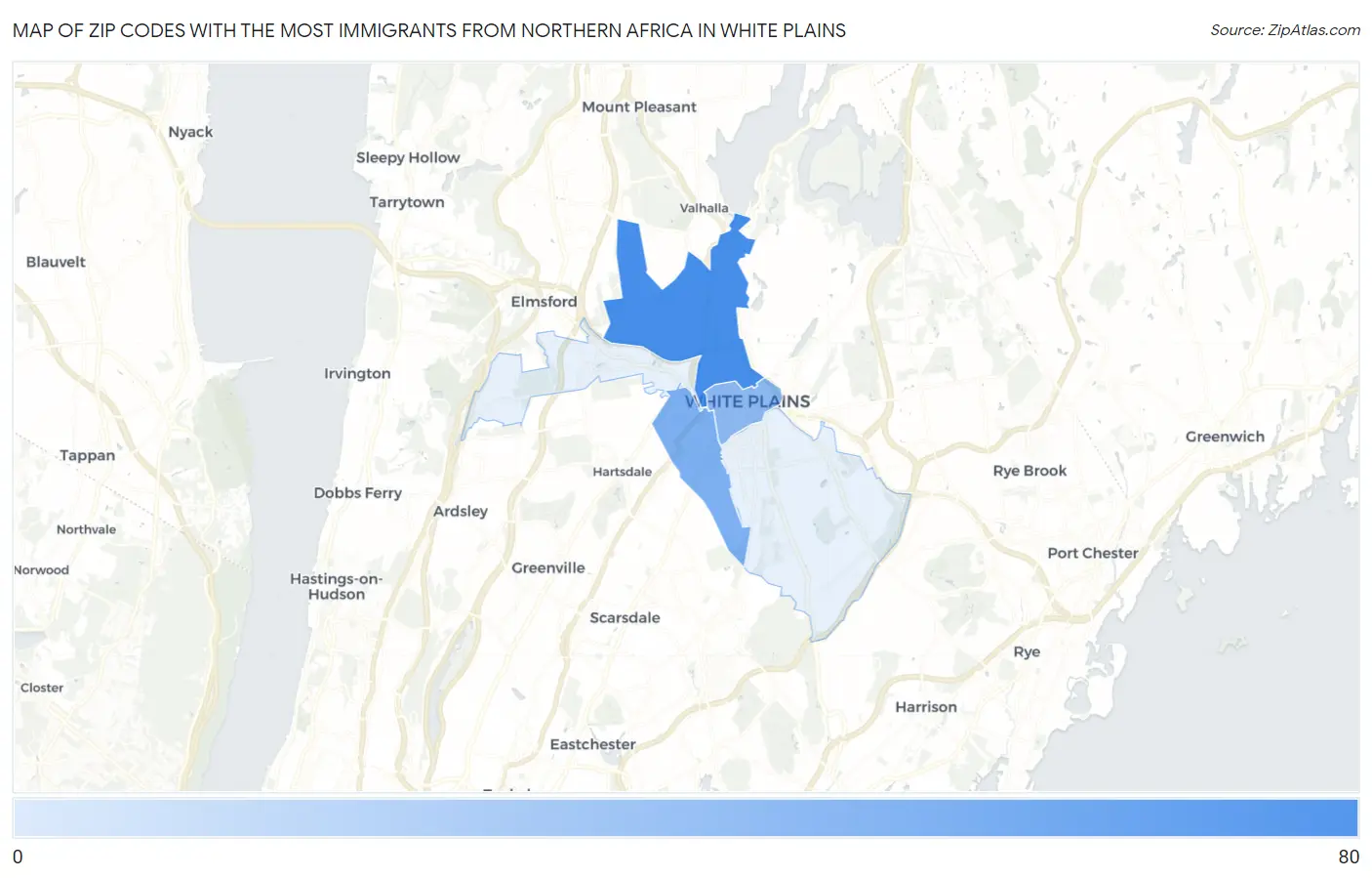Zip Codes with the Most Immigrants from Northern Africa in White Plains Map