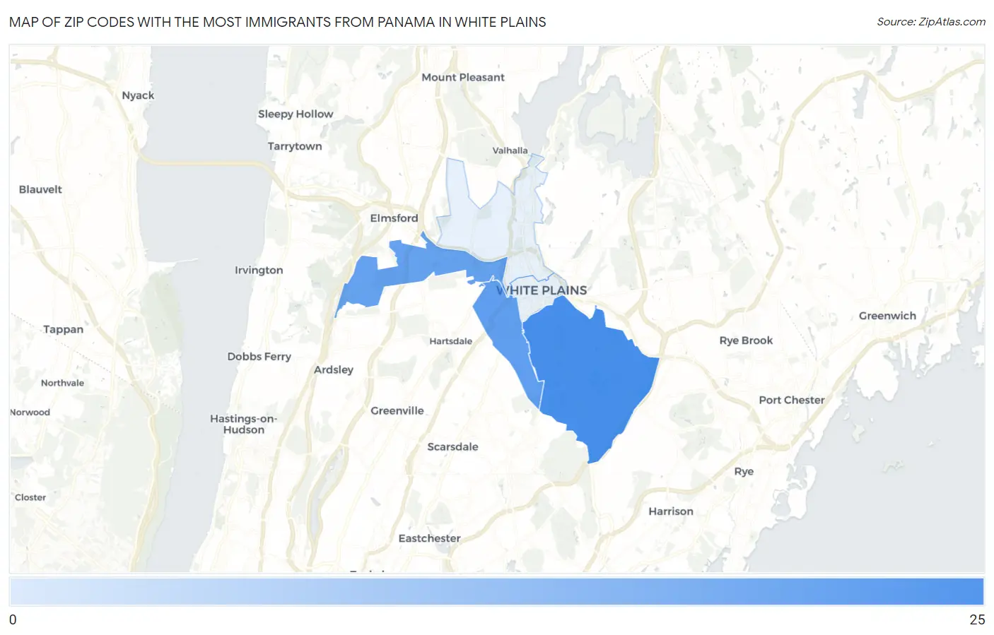 Zip Codes with the Most Immigrants from Panama in White Plains Map