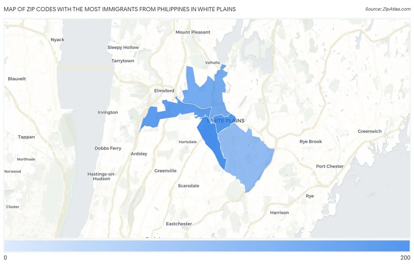 Zip Codes with the Most Immigrants from Philippines in White Plains Map