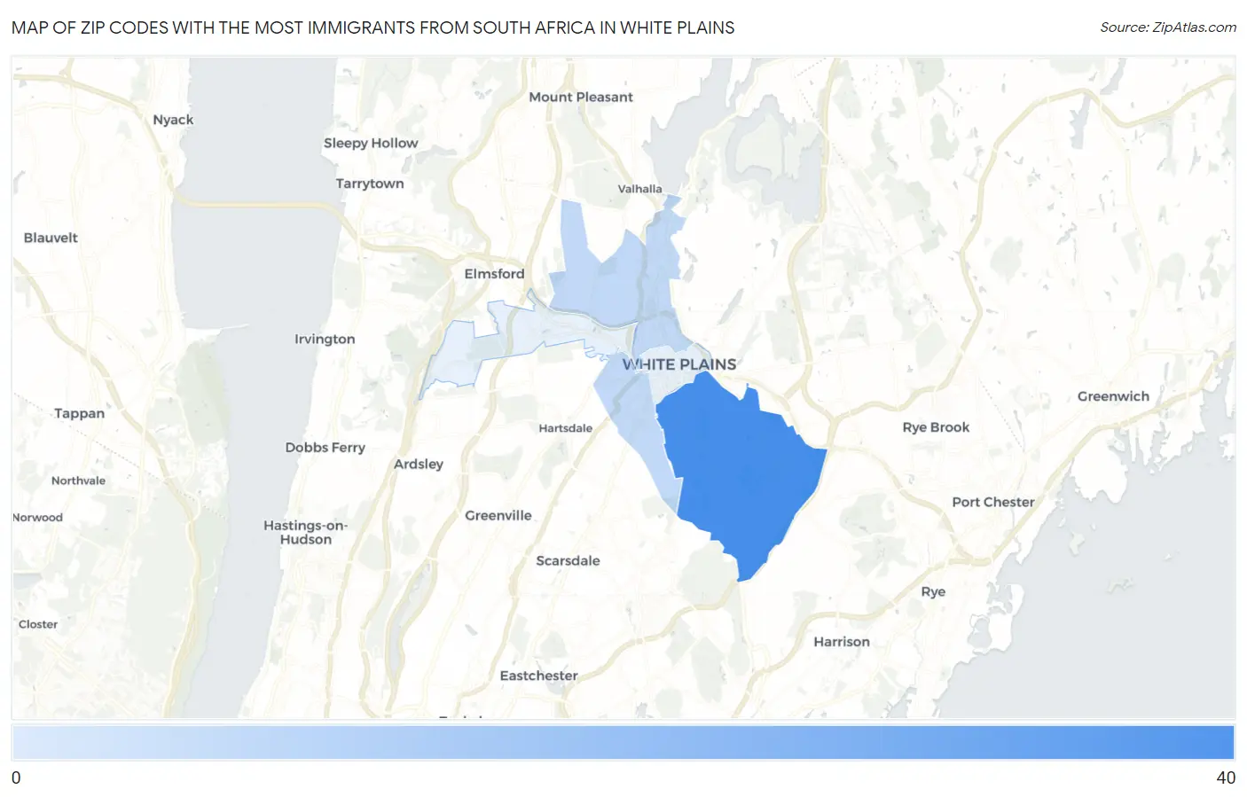 Zip Codes with the Most Immigrants from South Africa in White Plains Map