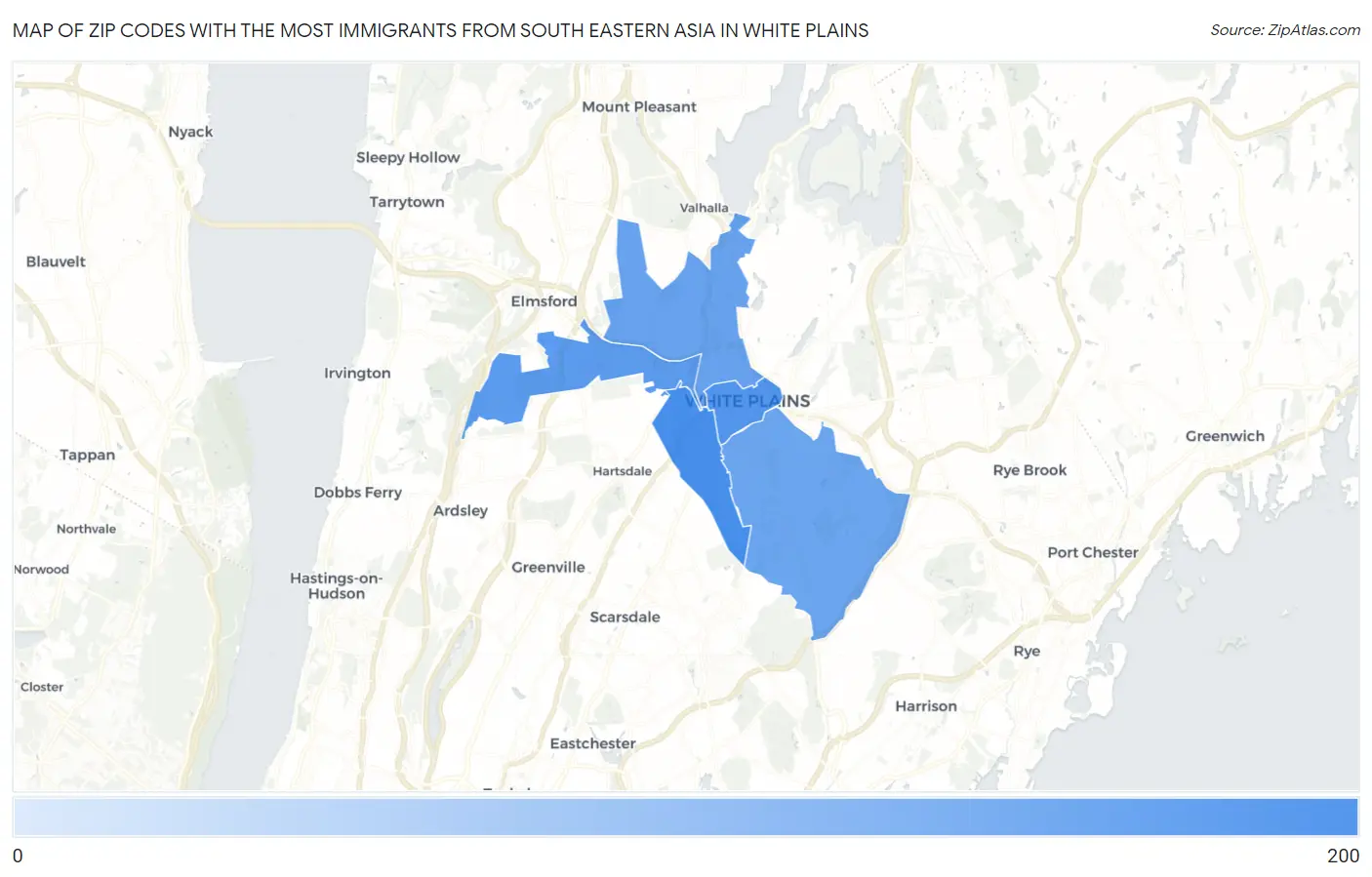 Zip Codes with the Most Immigrants from South Eastern Asia in White Plains Map