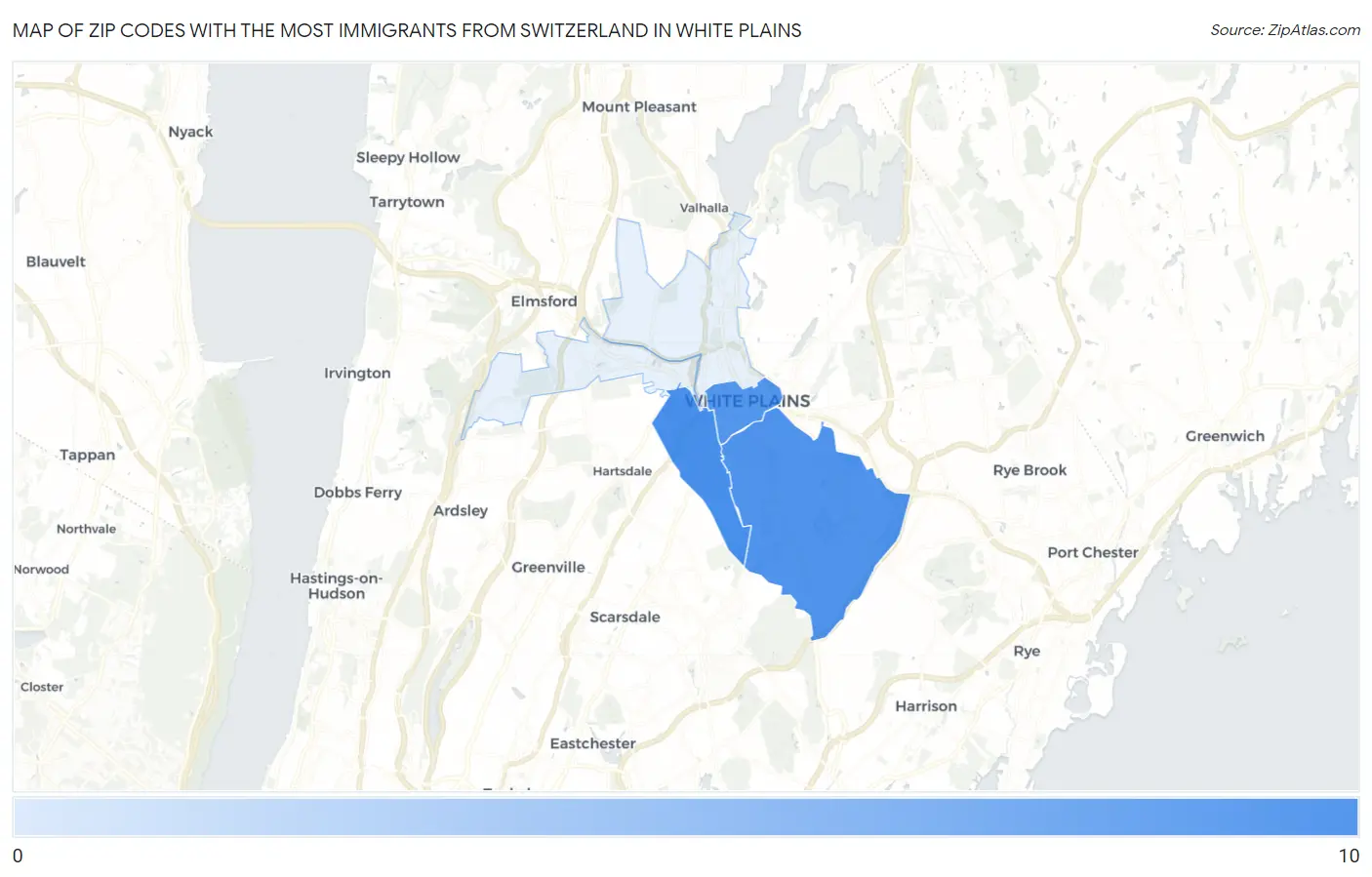 Zip Codes with the Most Immigrants from Switzerland in White Plains Map
