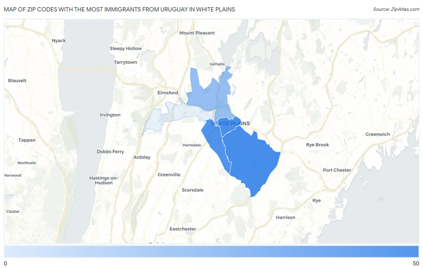 Zip Codes with the Most Immigrants from Uruguay in White Plains Map