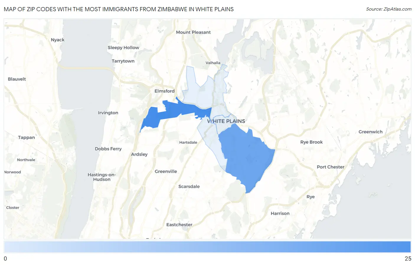 Zip Codes with the Most Immigrants from Zimbabwe in White Plains Map