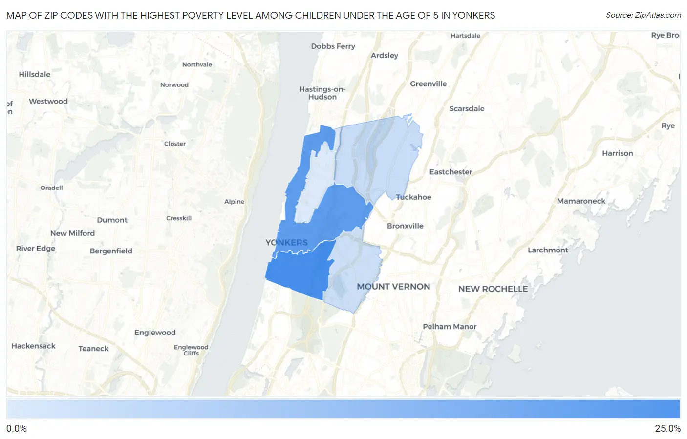 Zip Codes with the Highest Poverty Level Among Children Under the Age of 5 in Yonkers Map