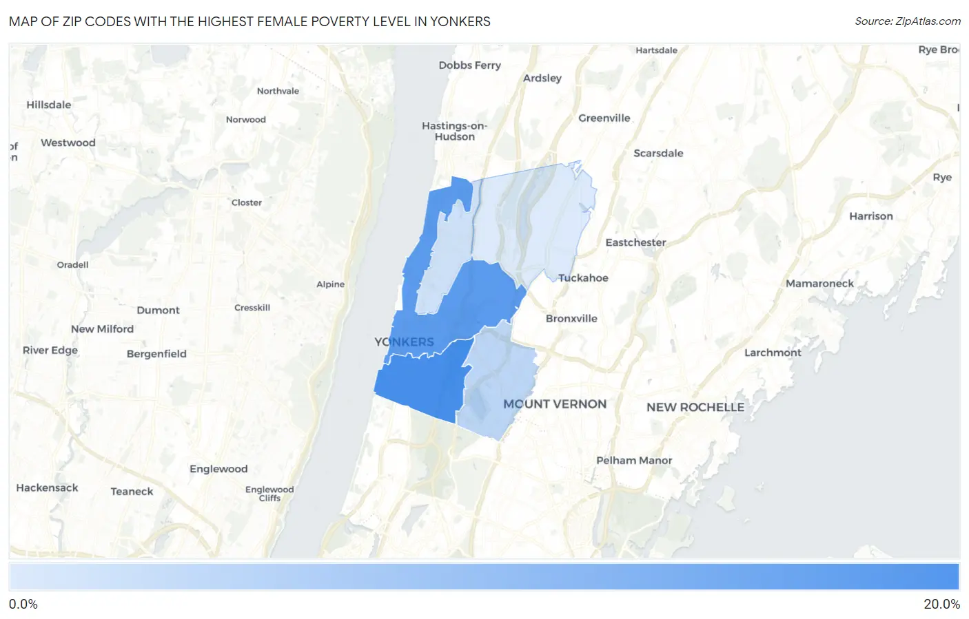 Zip Codes with the Highest Female Poverty Level in Yonkers Map