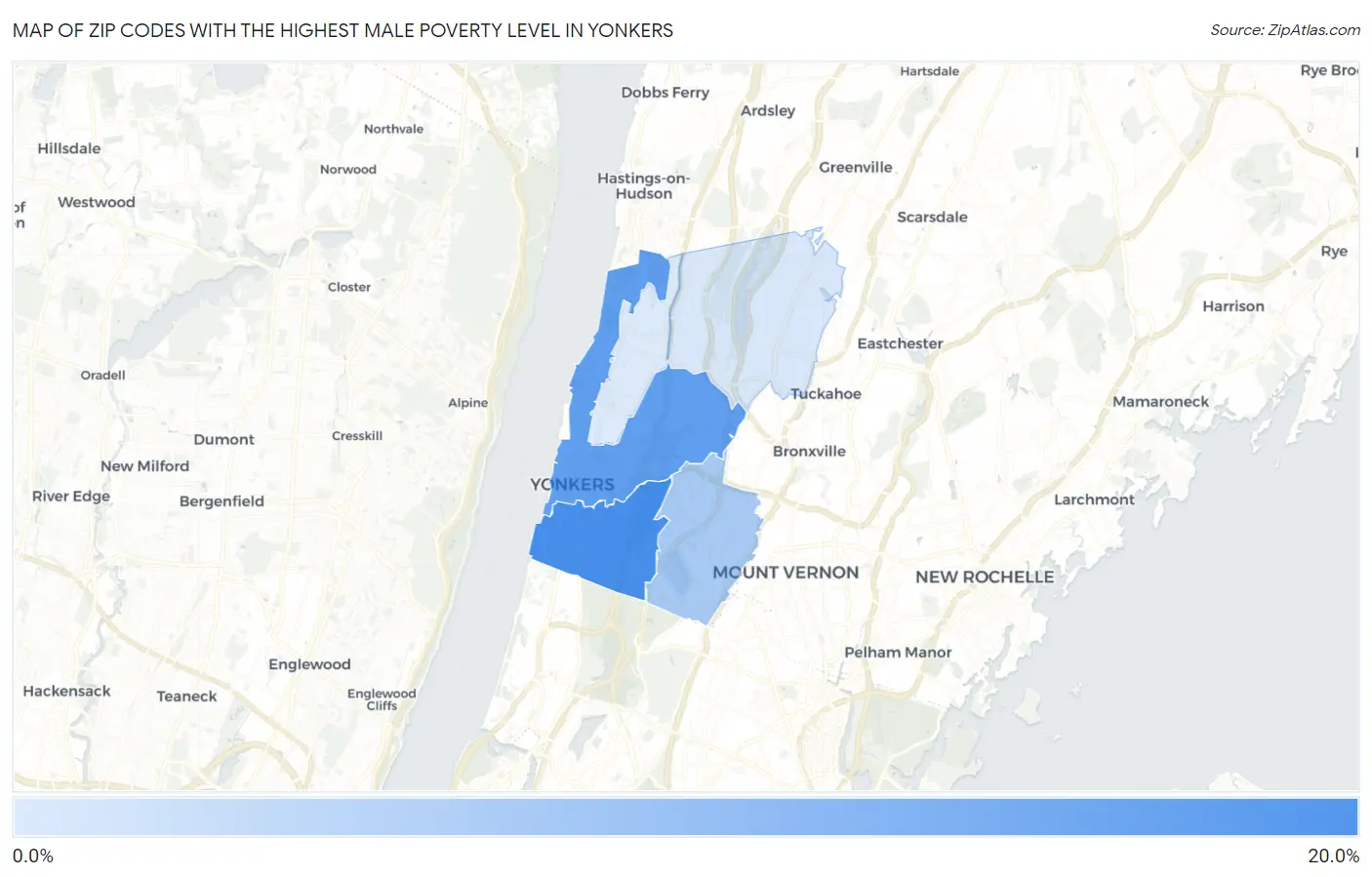 Zip Codes with the Highest Male Poverty Level in Yonkers Map