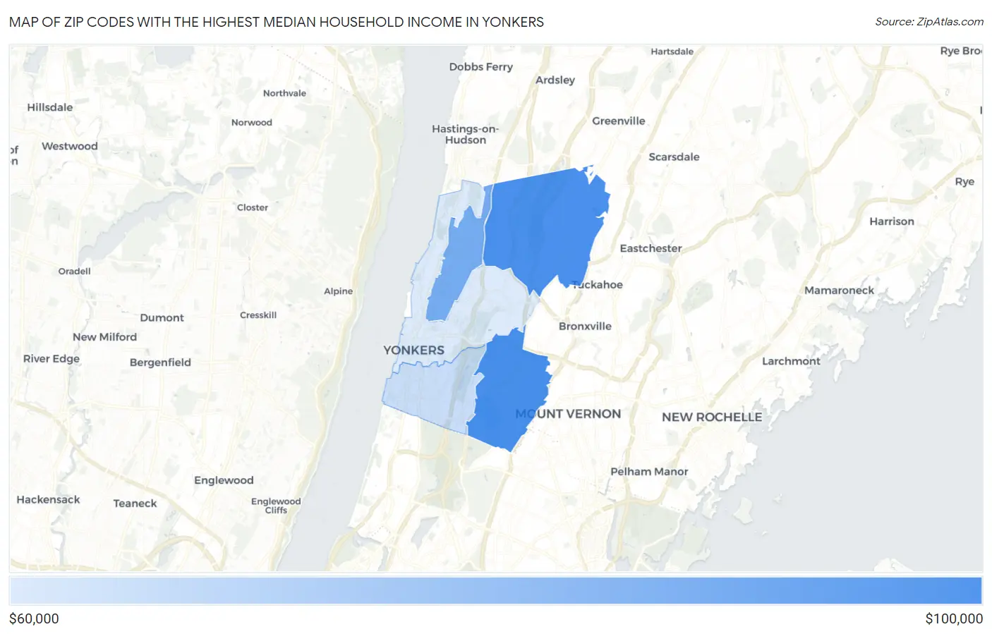 Zip Codes with the Highest Median Household Income in Yonkers Map
