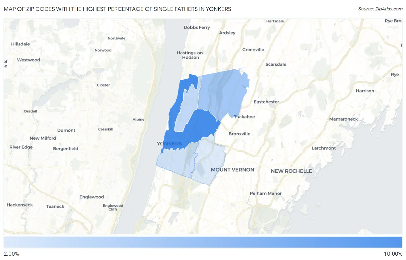 Zip Codes with the Highest Percentage of Single Fathers in Yonkers Map