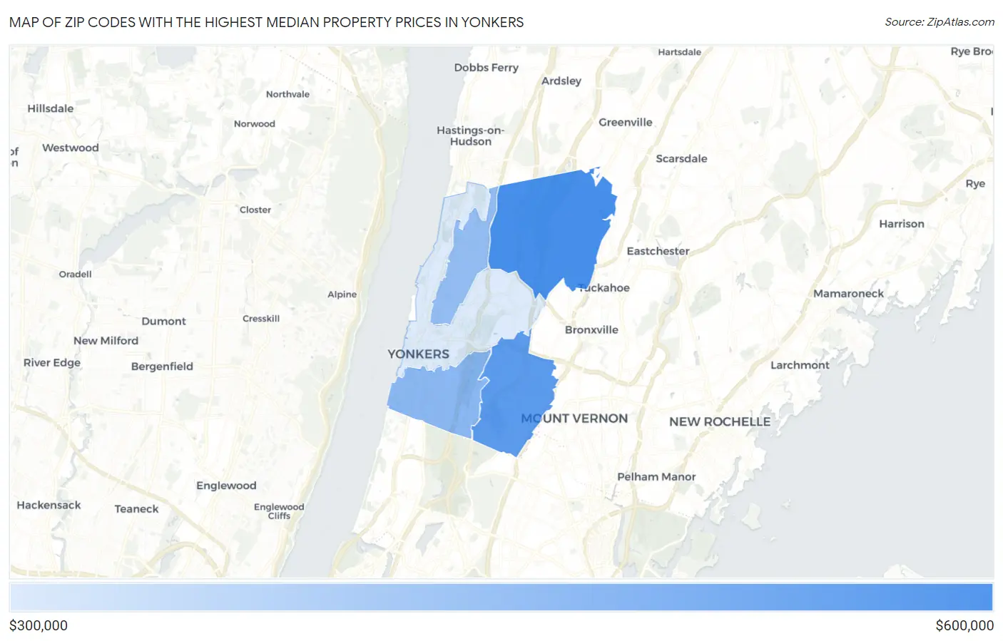 Zip Codes with the Highest Median Property Prices in Yonkers Map