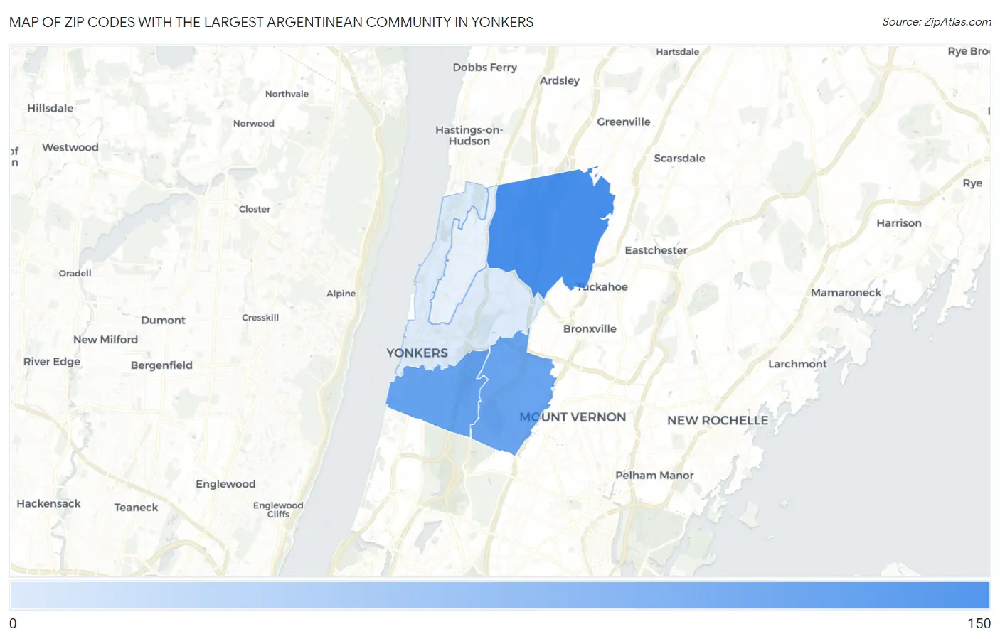 Zip Codes with the Largest Argentinean Community in Yonkers Map