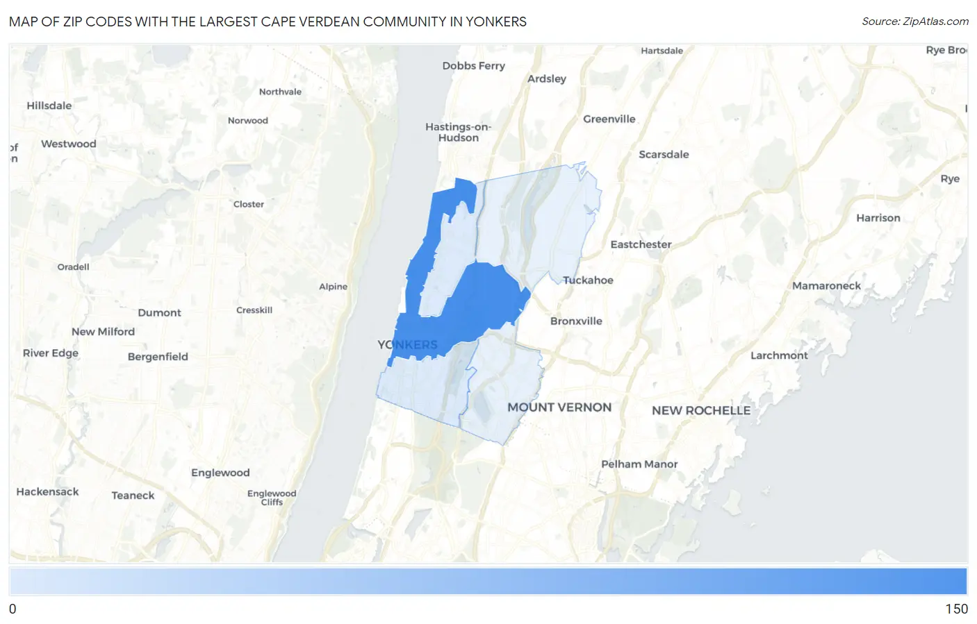 Zip Codes with the Largest Cape Verdean Community in Yonkers Map