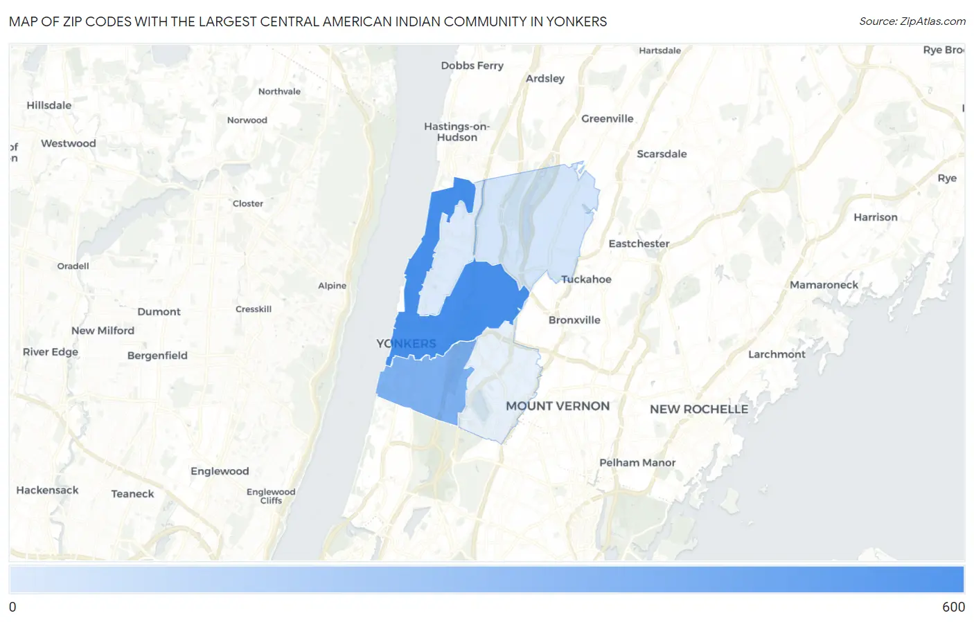 Zip Codes with the Largest Central American Indian Community in Yonkers Map