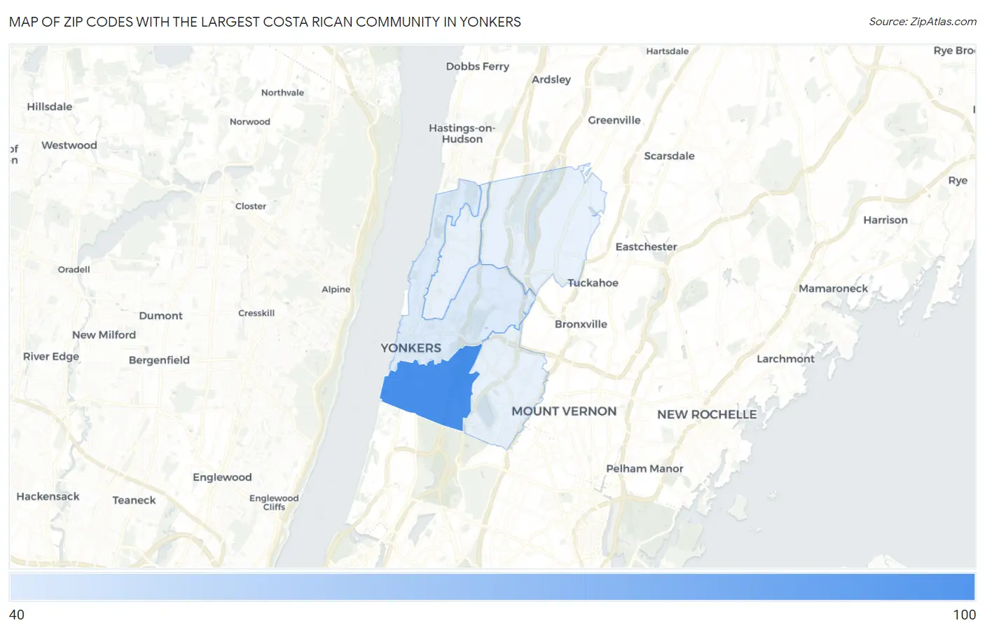 Zip Codes with the Largest Costa Rican Community in Yonkers Map