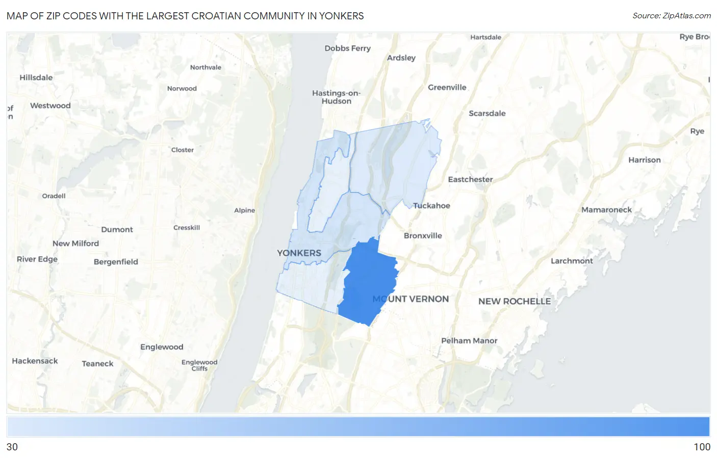 Zip Codes with the Largest Croatian Community in Yonkers Map