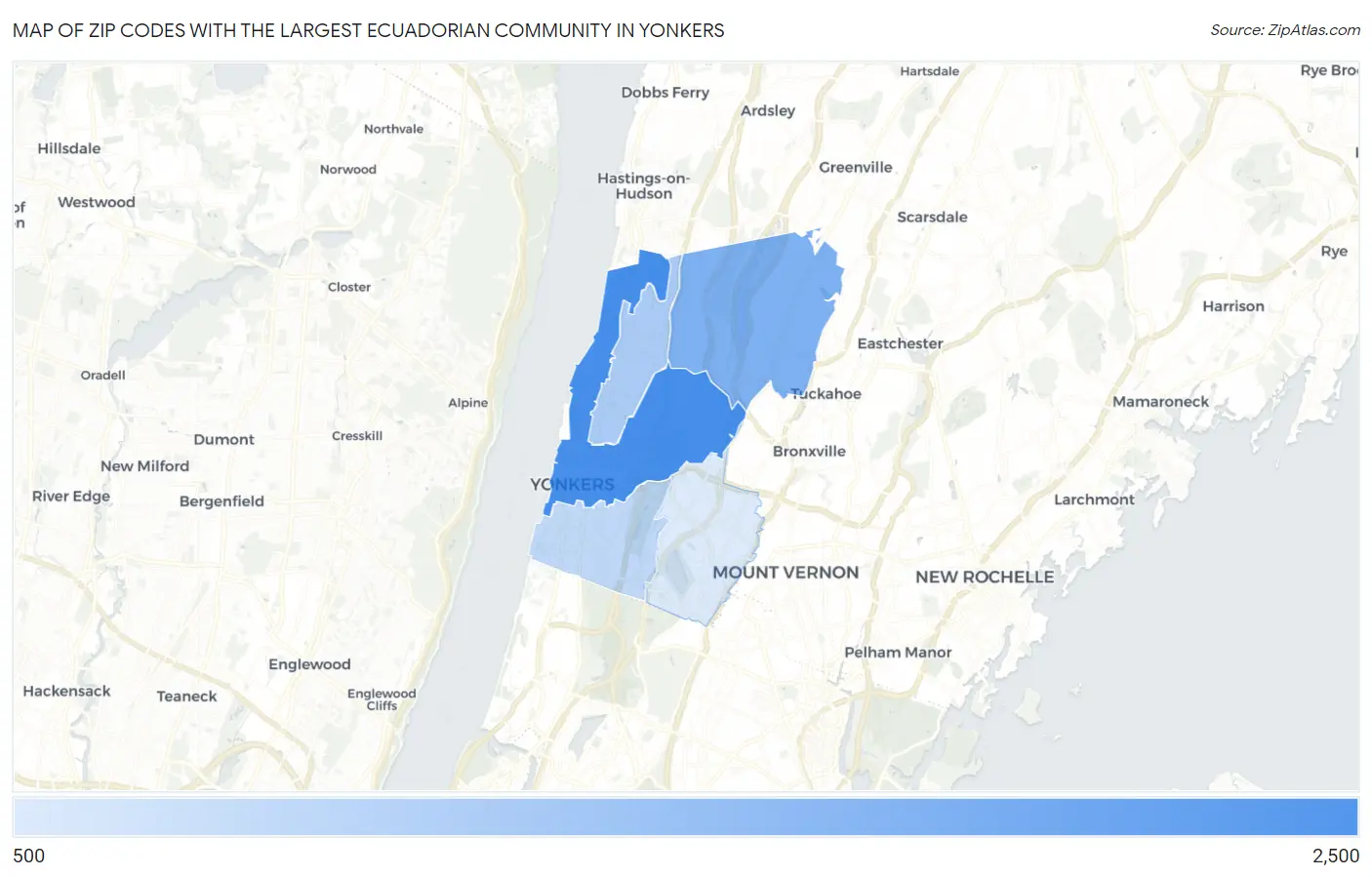 Zip Codes with the Largest Ecuadorian Community in Yonkers Map