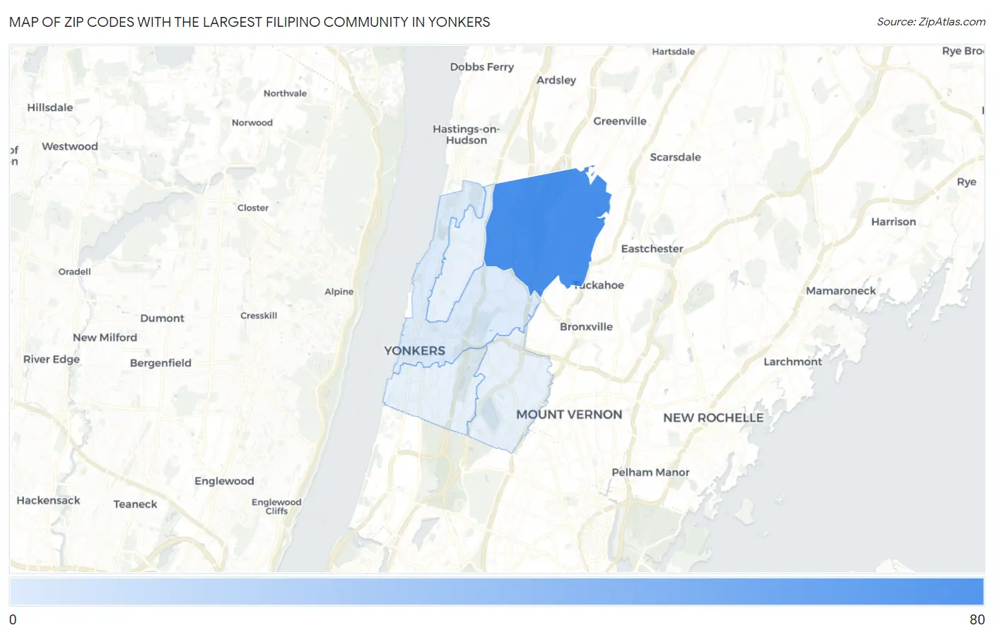 Zip Codes with the Largest Filipino Community in Yonkers Map