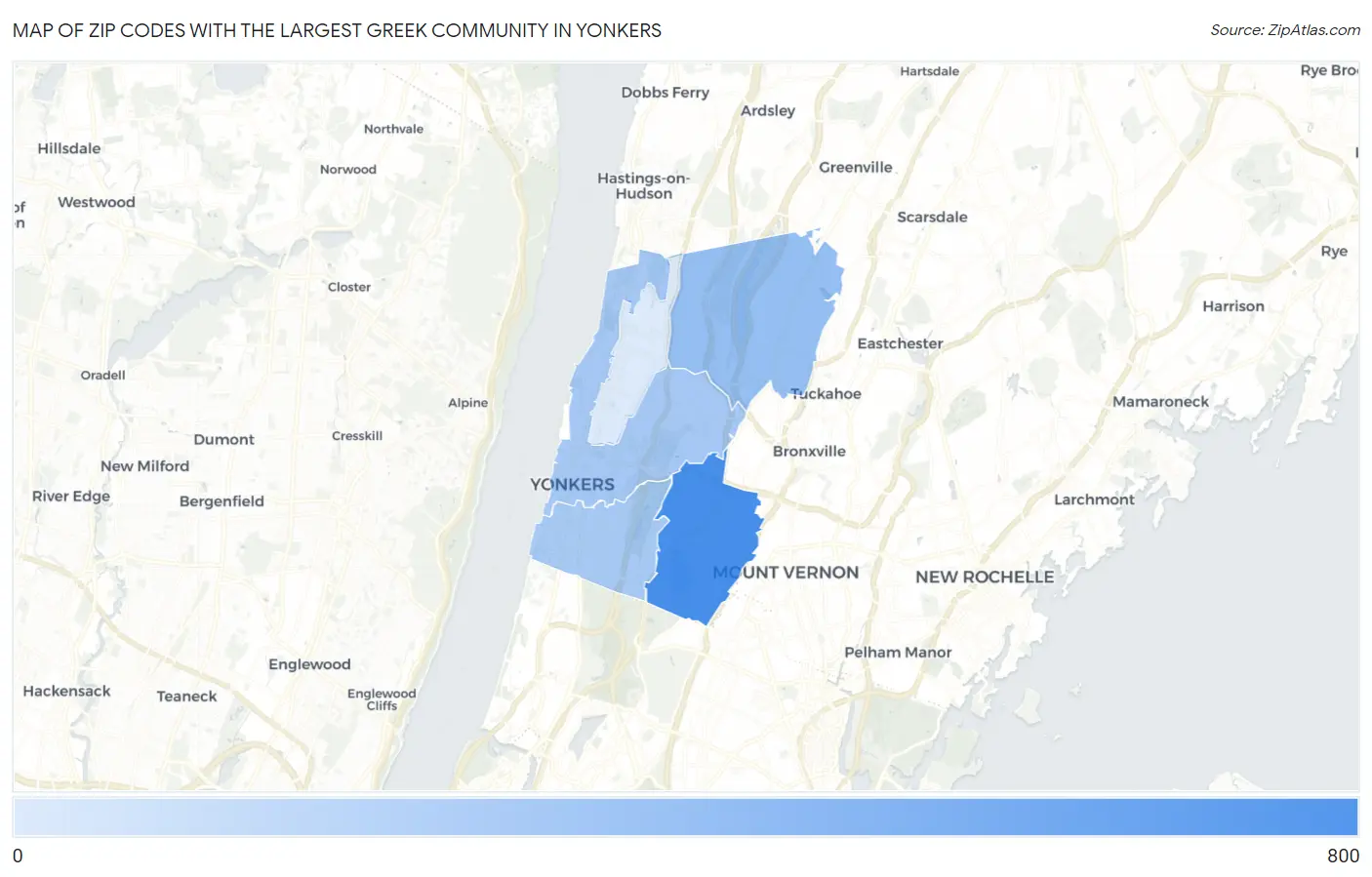 Zip Codes with the Largest Greek Community in Yonkers Map