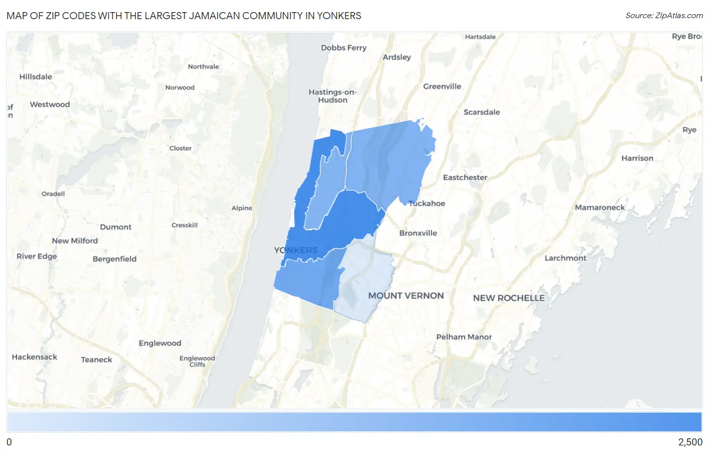 Zip Codes with the Largest Jamaican Community in Yonkers Map
