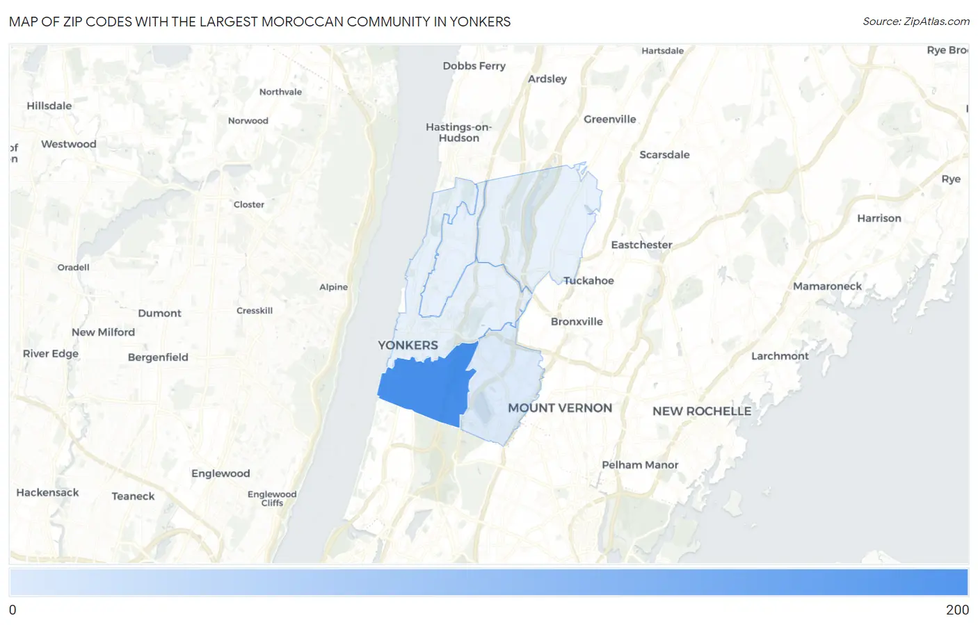 Zip Codes with the Largest Moroccan Community in Yonkers Map