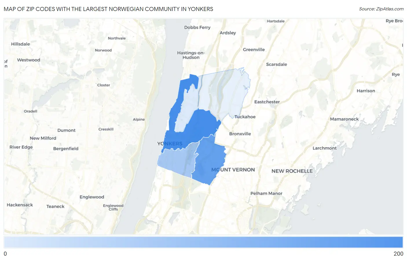 Zip Codes with the Largest Norwegian Community in Yonkers Map