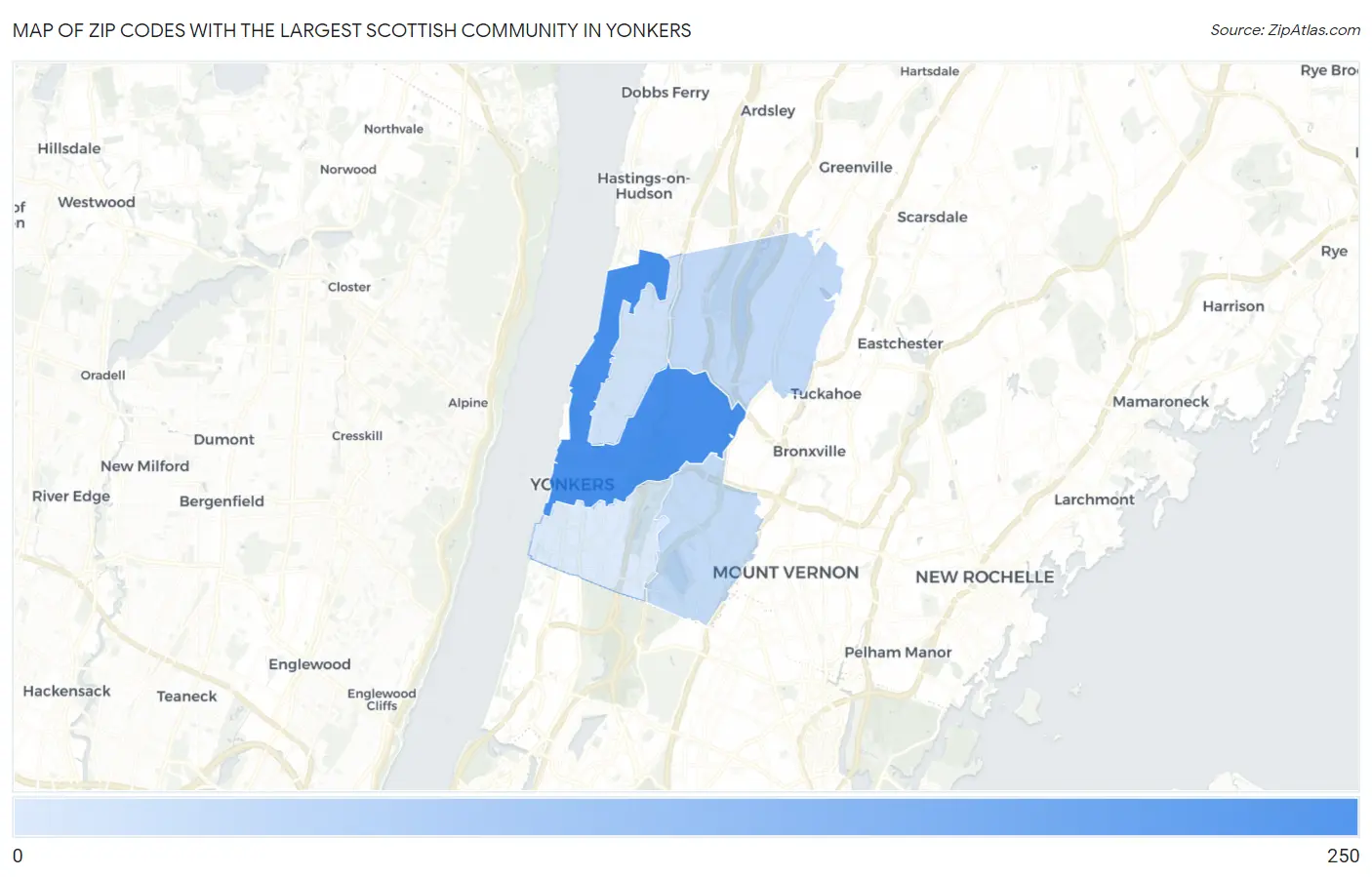 Zip Codes with the Largest Scottish Community in Yonkers Map