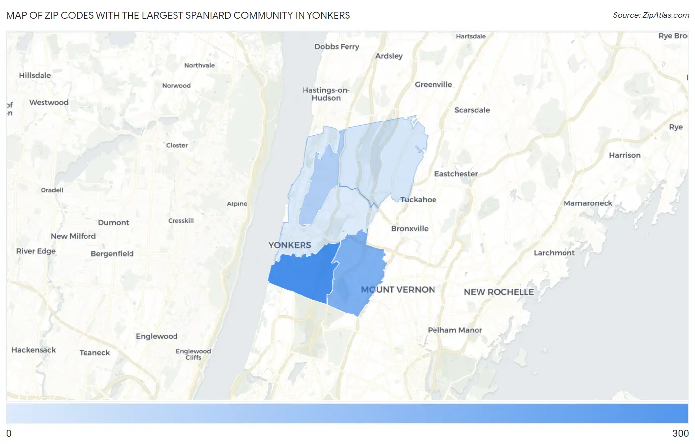 Zip Codes with the Largest Spaniard Community in Yonkers Map