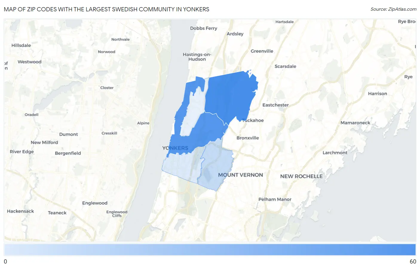 Zip Codes with the Largest Swedish Community in Yonkers Map