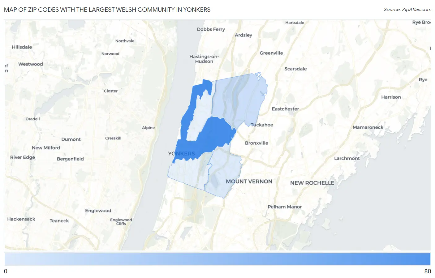 Zip Codes with the Largest Welsh Community in Yonkers Map