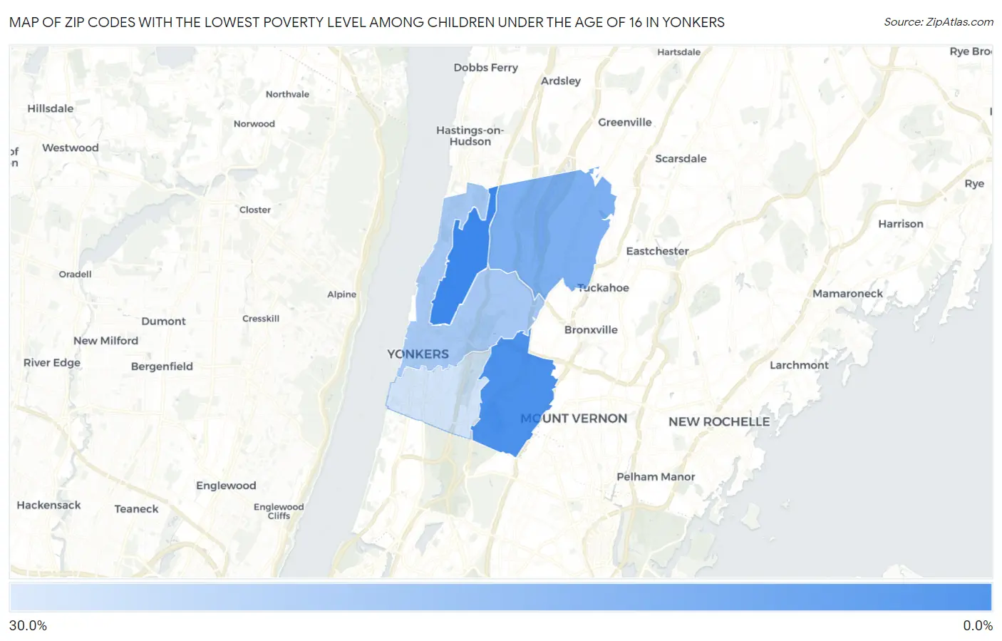 Zip Codes with the Lowest Poverty Level Among Children Under the Age of 16 in Yonkers Map