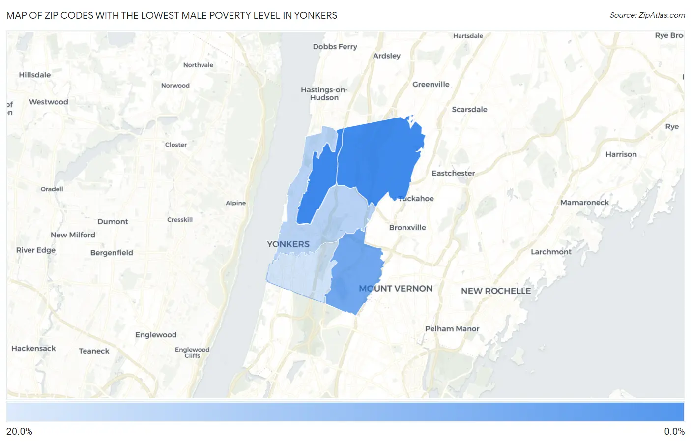 Zip Codes with the Lowest Male Poverty Level in Yonkers Map