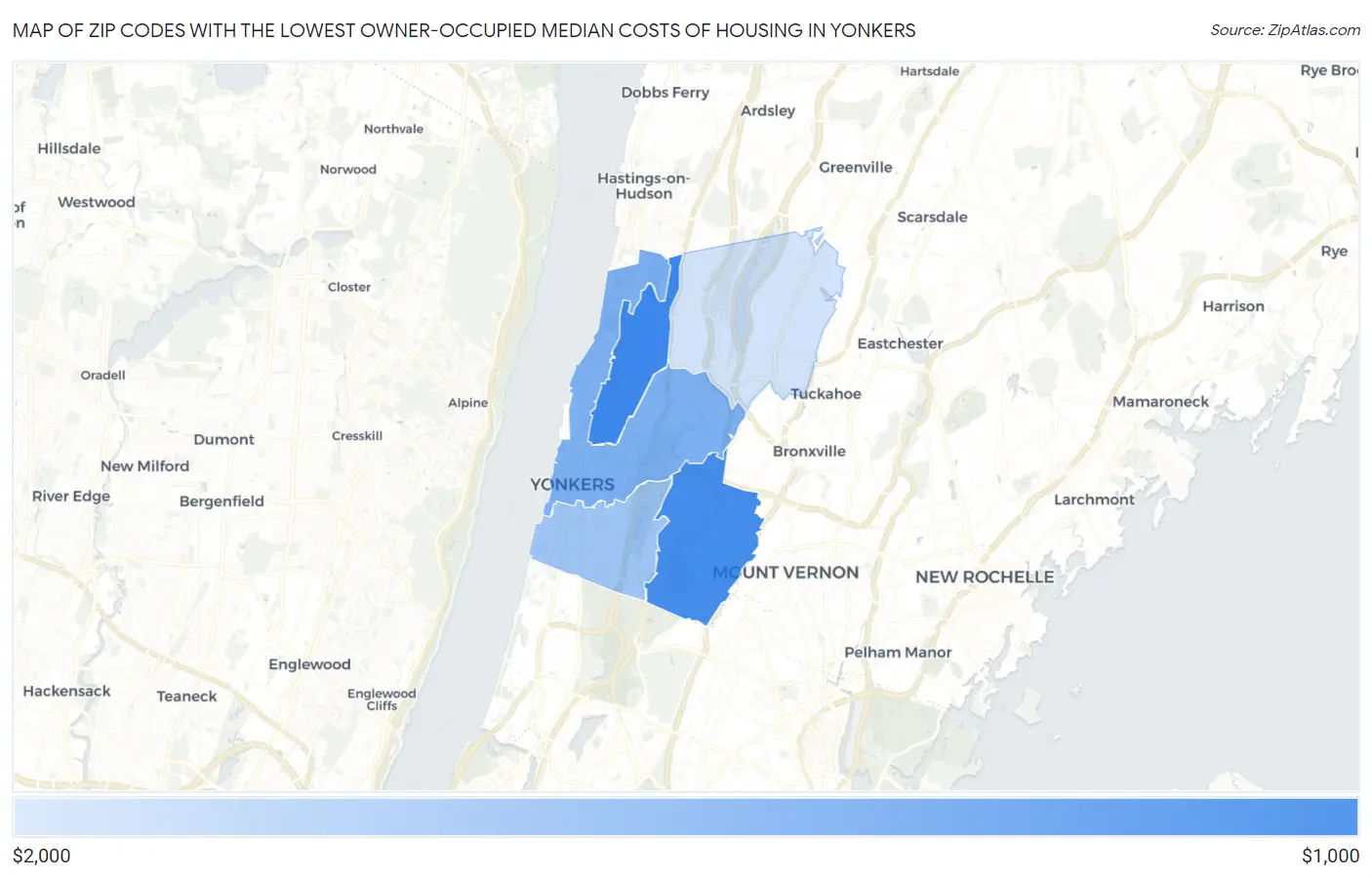 Zip Codes with the Lowest Owner-Occupied Median Costs of Housing in Yonkers Map