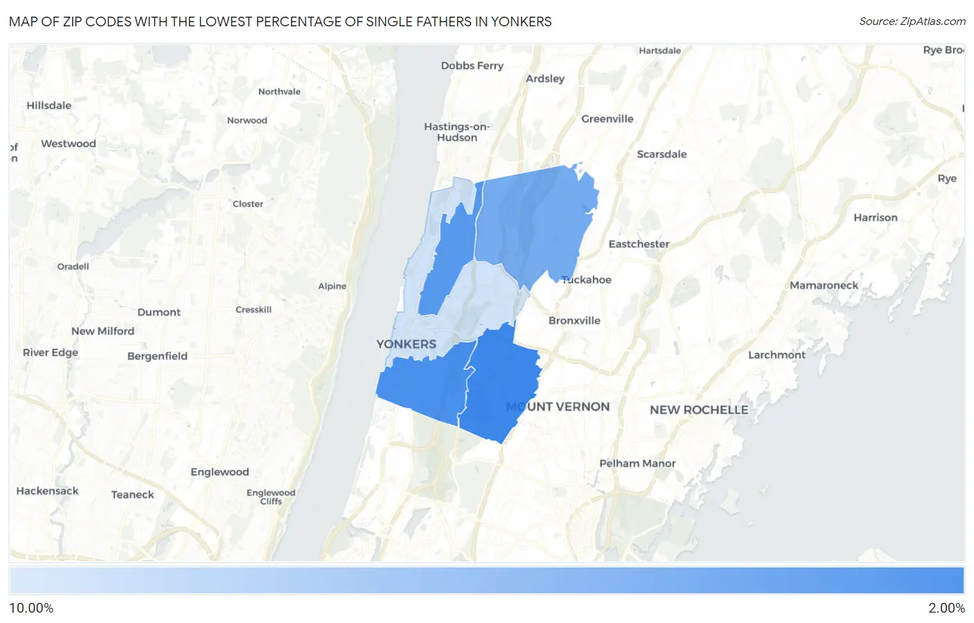 Zip Codes with the Lowest Percentage of Single Fathers in Yonkers Map