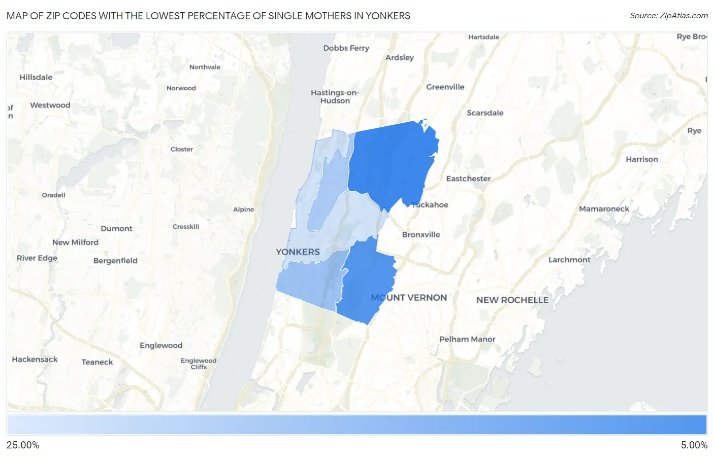 Zip Codes with the Lowest Percentage of Single Mothers in Yonkers Map