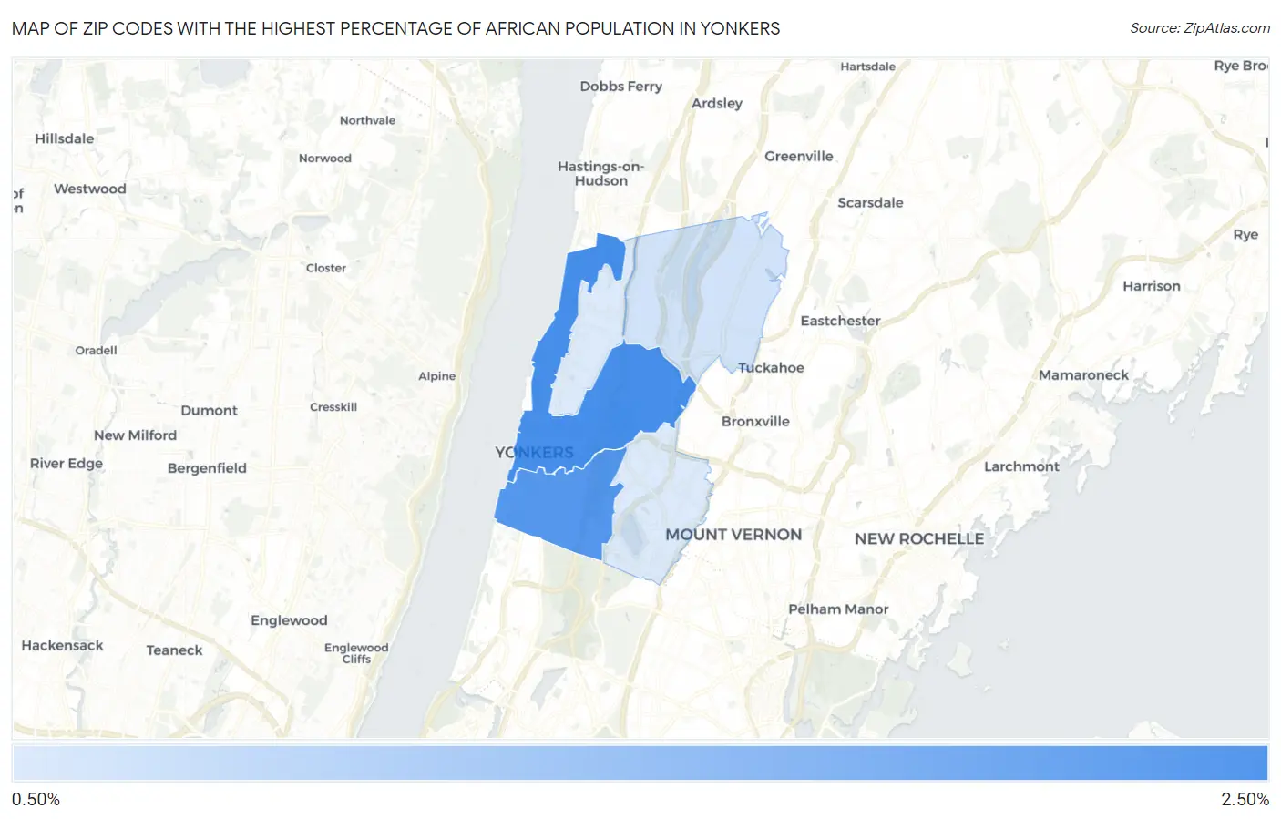 Zip Codes with the Highest Percentage of African Population in Yonkers Map