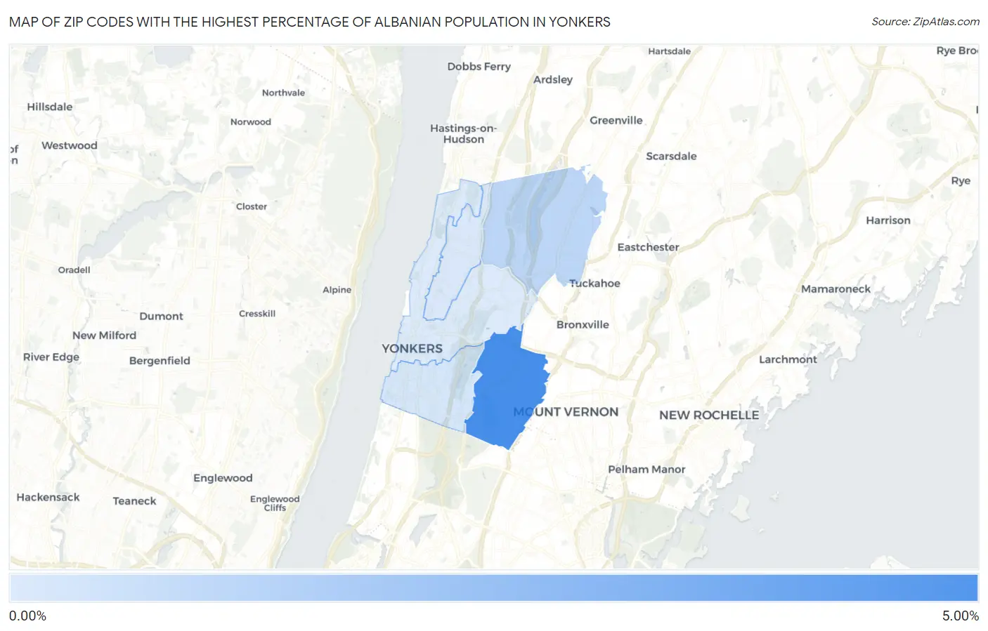 Zip Codes with the Highest Percentage of Albanian Population in Yonkers Map