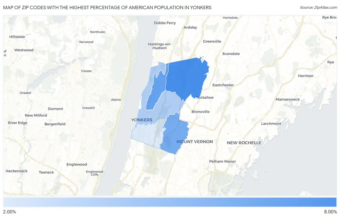 Zip Codes with the Highest Percentage of American Population in Yonkers Map
