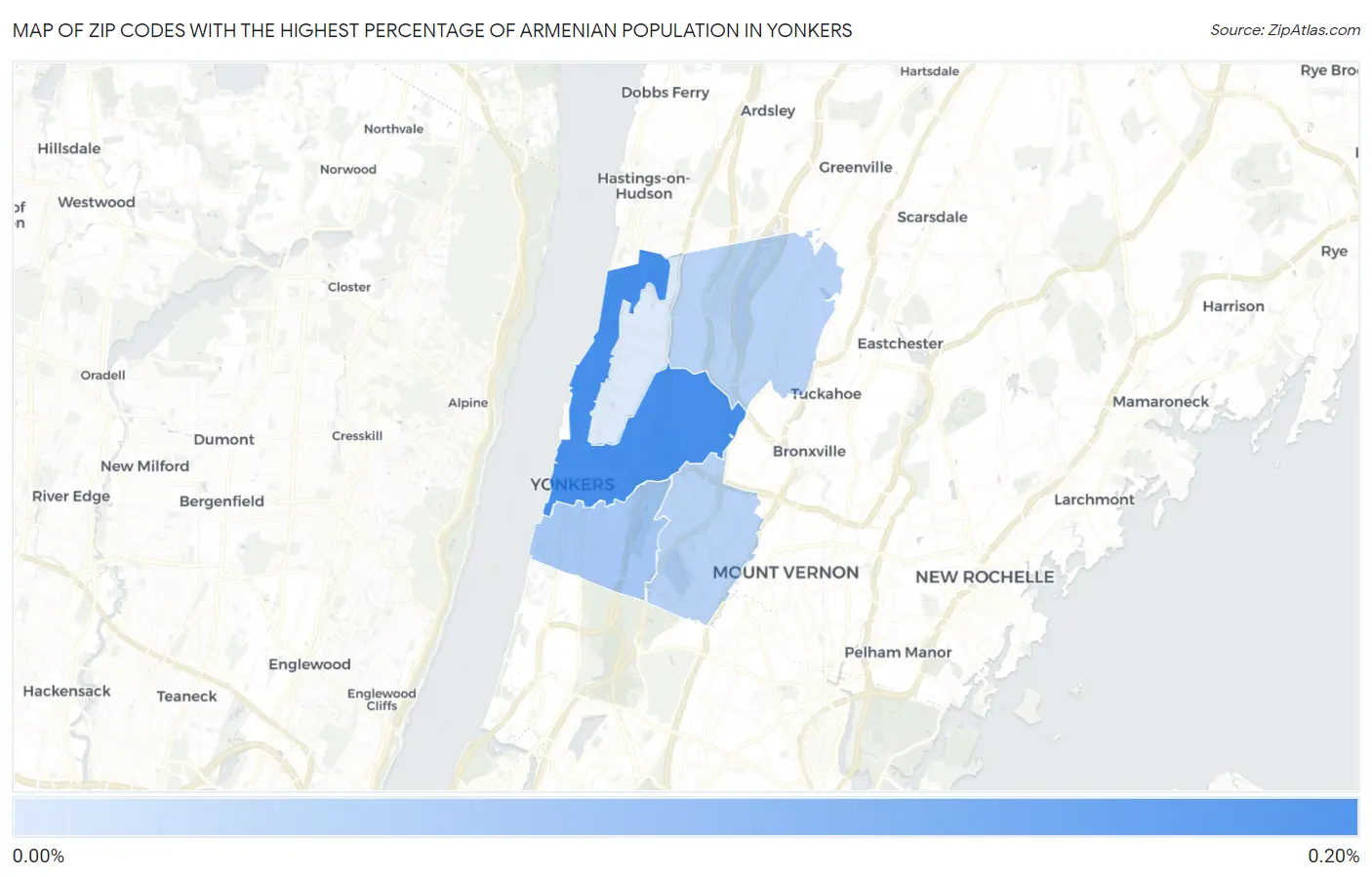 Zip Codes with the Highest Percentage of Armenian Population in Yonkers Map