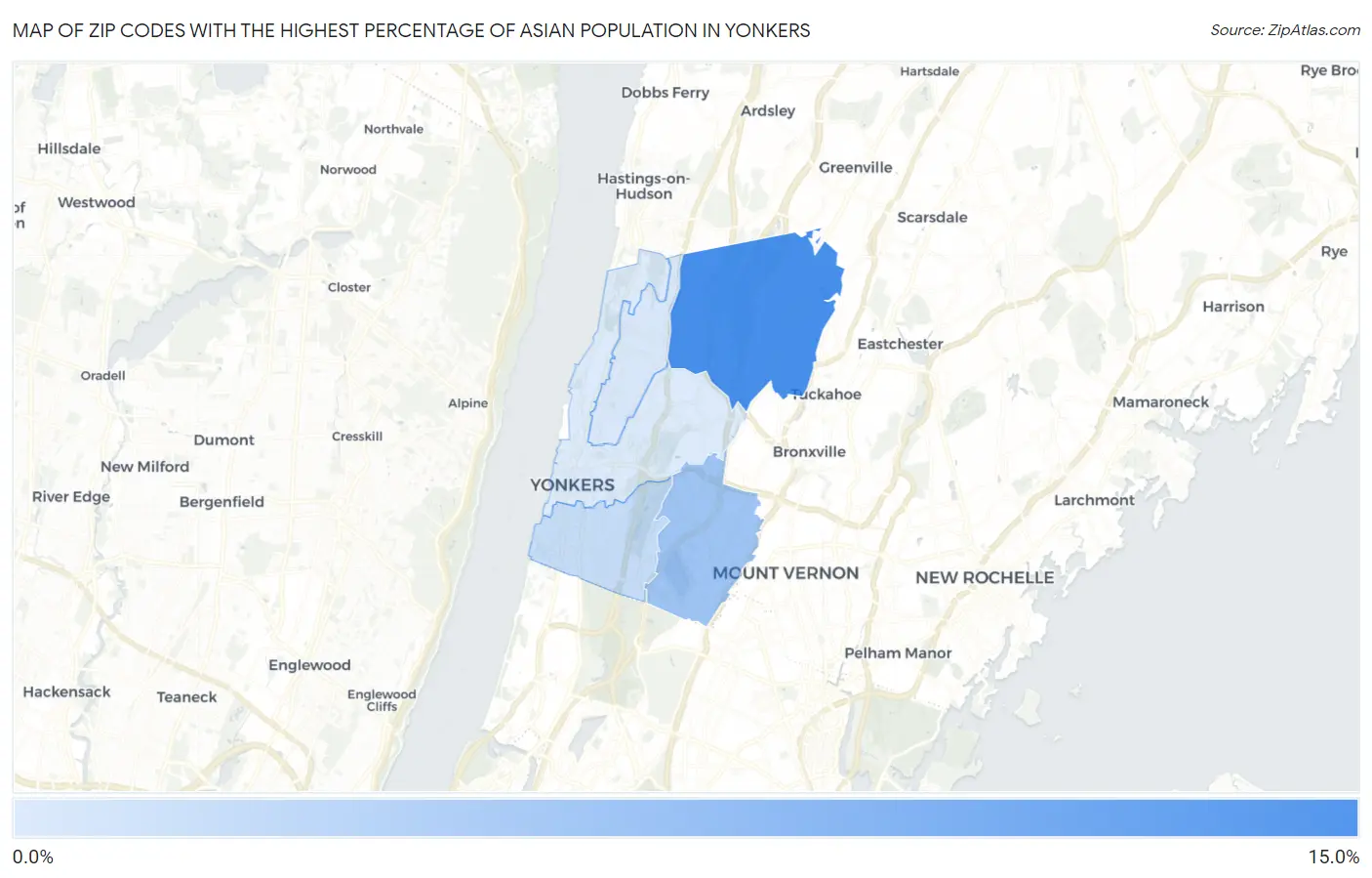 Zip Codes with the Highest Percentage of Asian Population in Yonkers Map