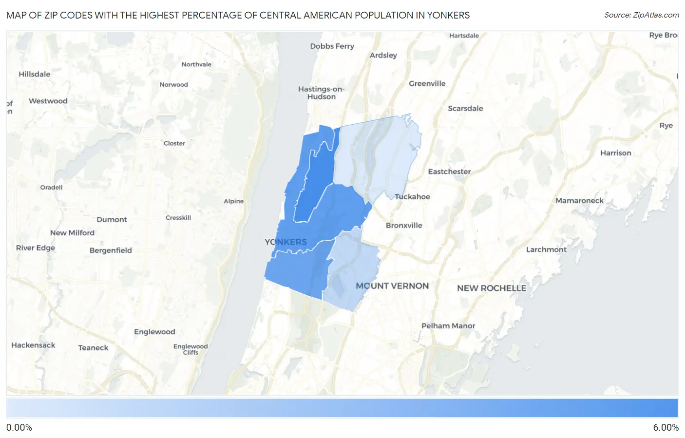 Zip Codes with the Highest Percentage of Central American Population in Yonkers Map
