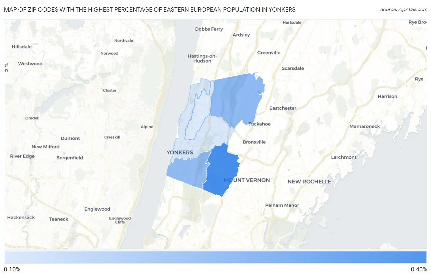 Zip Codes with the Highest Percentage of Eastern European Population in Yonkers Map