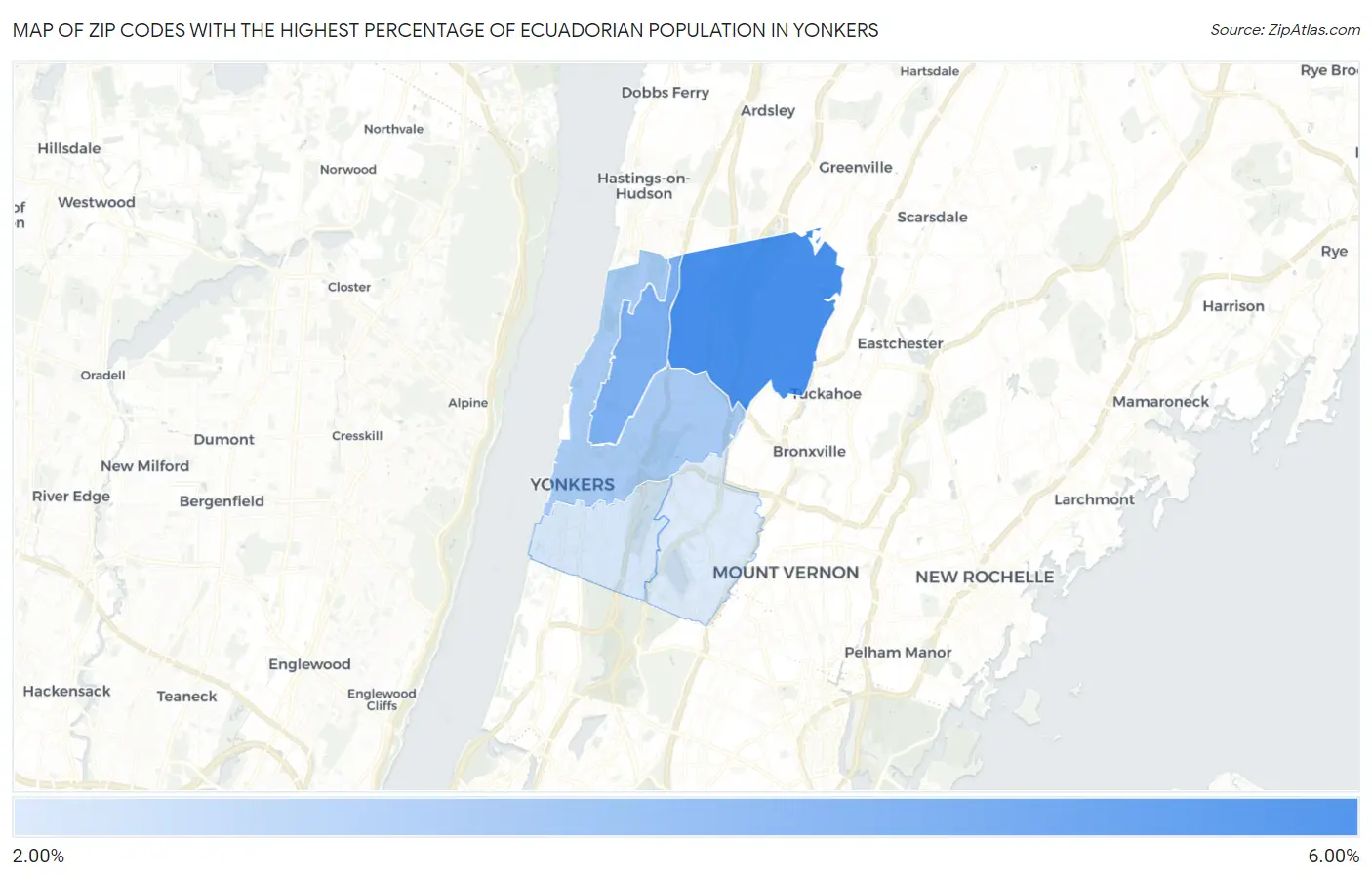 Zip Codes with the Highest Percentage of Ecuadorian Population in Yonkers Map