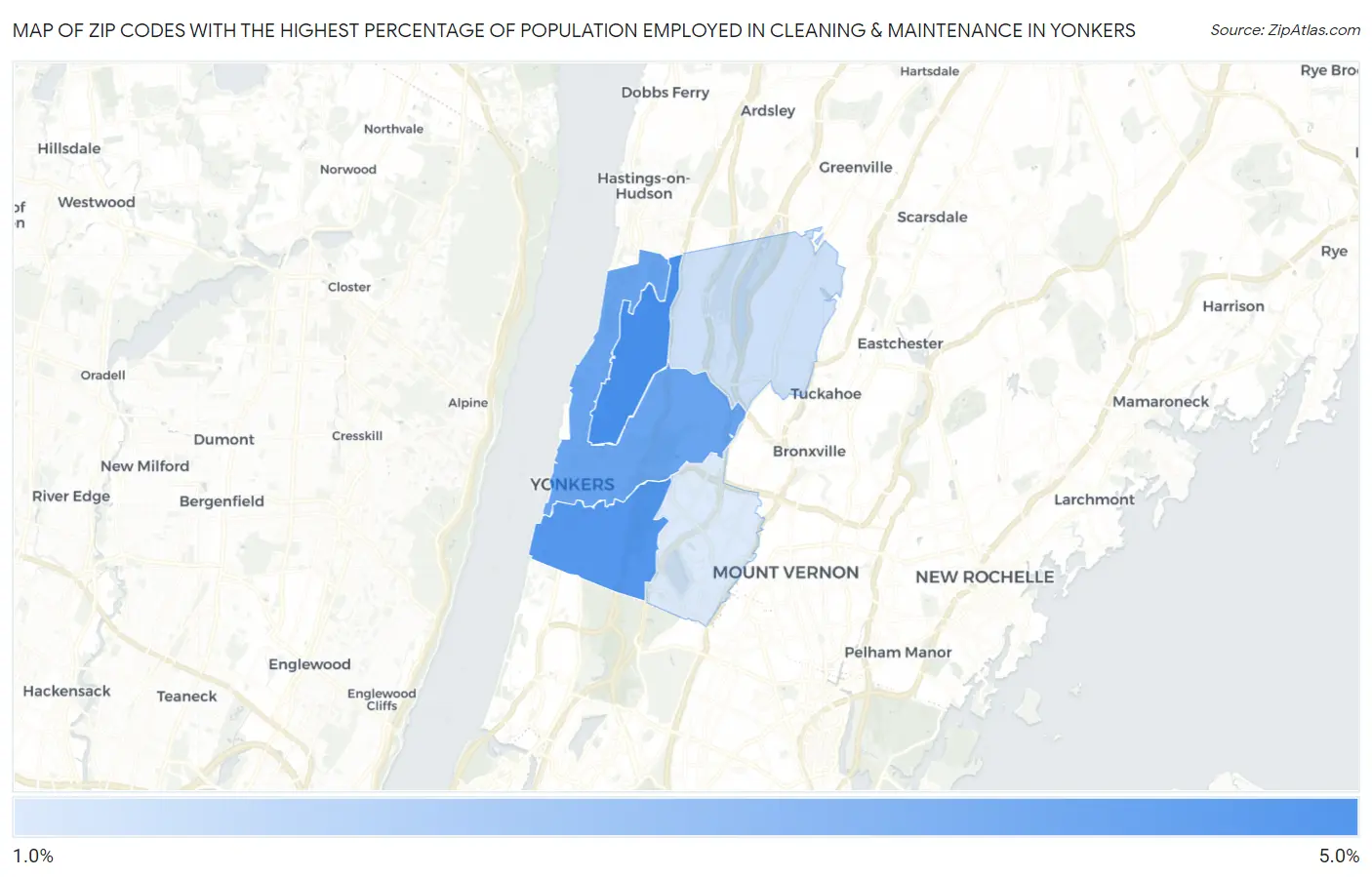 Zip Codes with the Highest Percentage of Population Employed in Cleaning & Maintenance in Yonkers Map