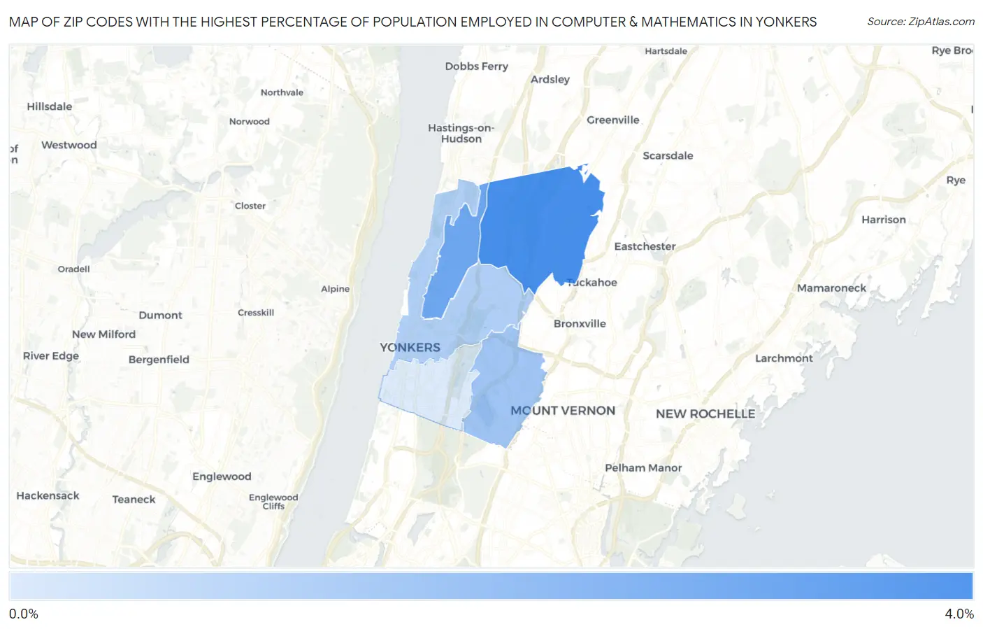 Zip Codes with the Highest Percentage of Population Employed in Computer & Mathematics in Yonkers Map