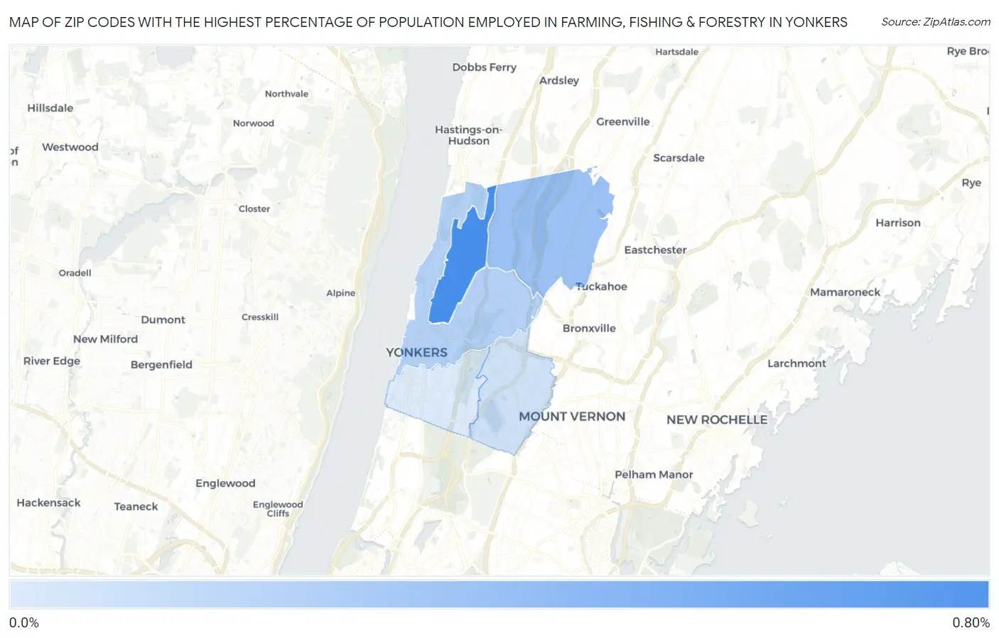 Zip Codes with the Highest Percentage of Population Employed in Farming, Fishing & Forestry in Yonkers Map