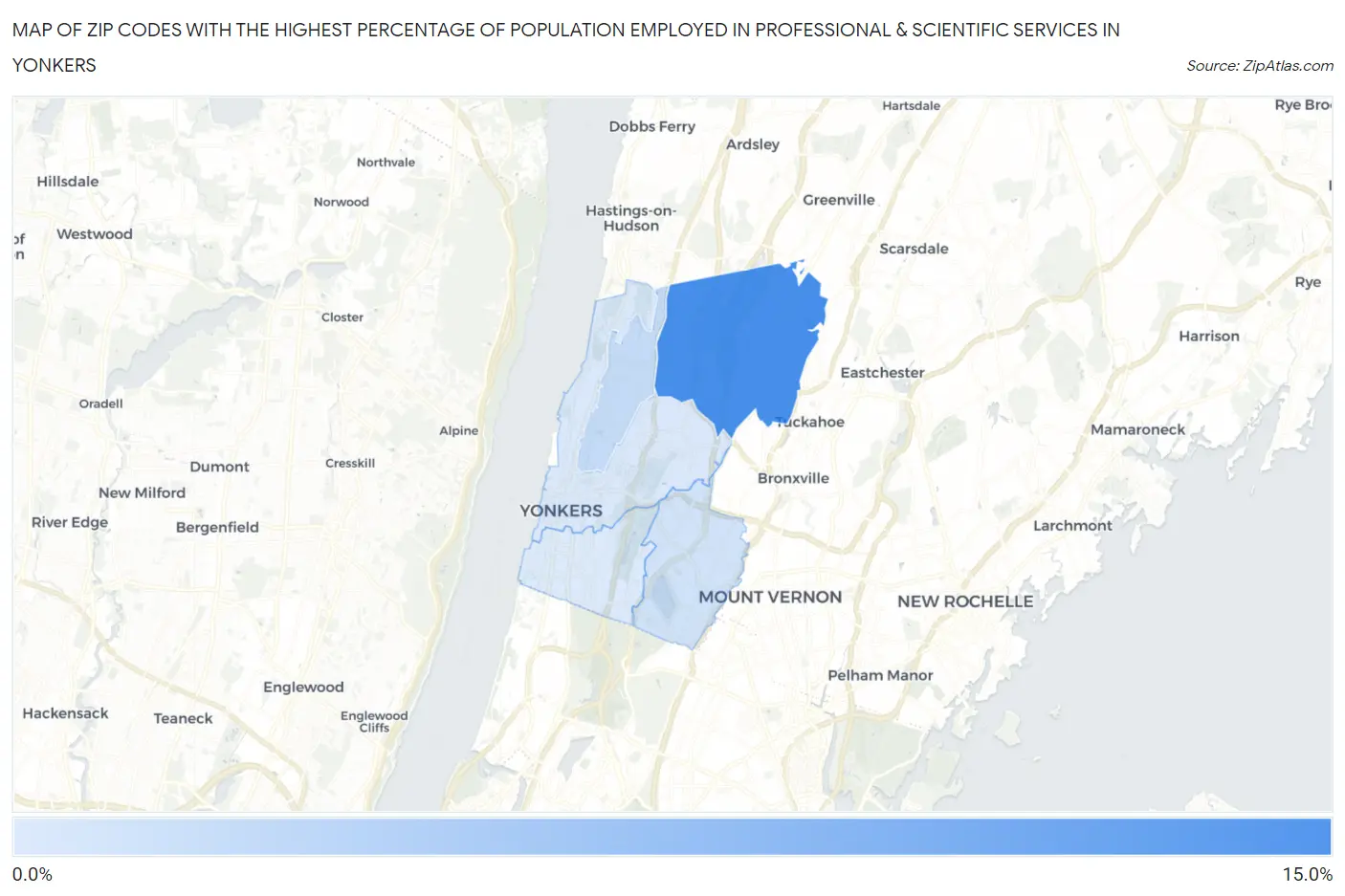 Zip Codes with the Highest Percentage of Population Employed in Professional & Scientific Services in Yonkers Map