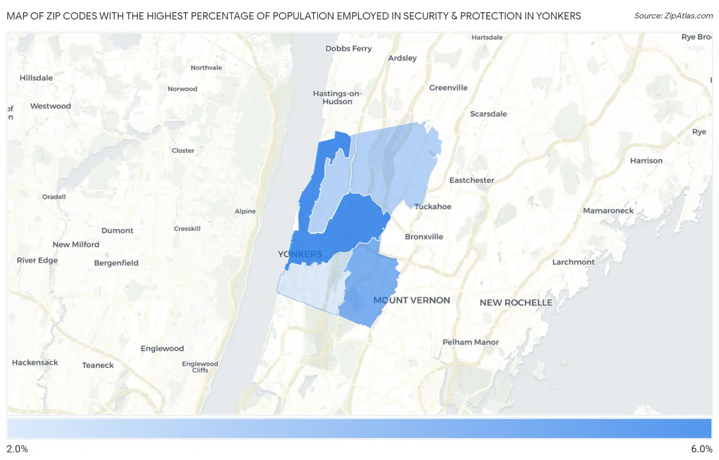 Zip Codes with the Highest Percentage of Population Employed in Security & Protection in Yonkers Map