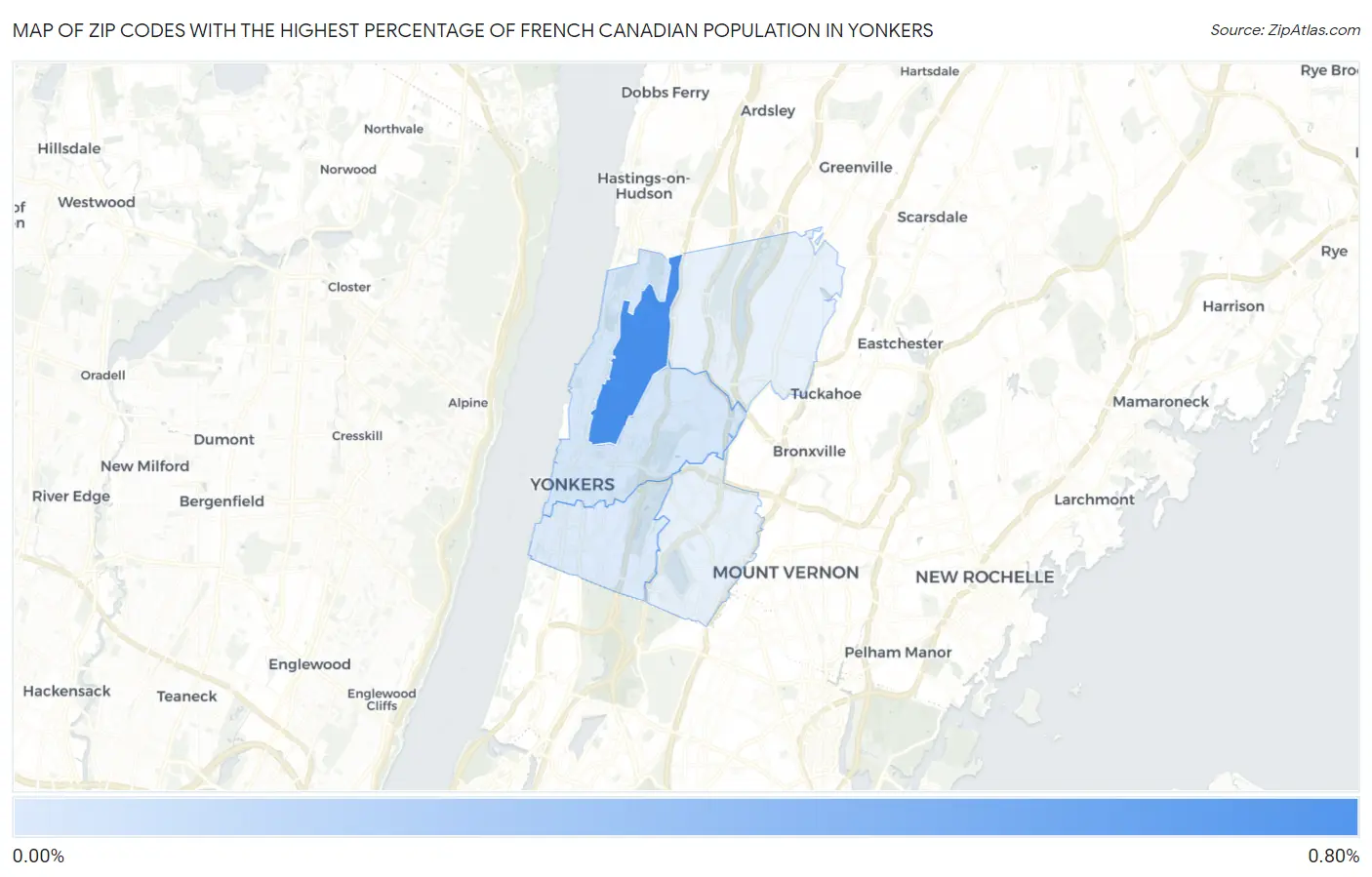 Zip Codes with the Highest Percentage of French Canadian Population in Yonkers Map
